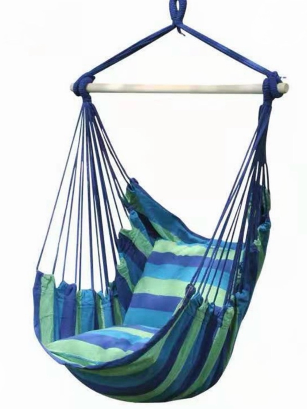 Blue & Green Striped Hanging Hammock Chair